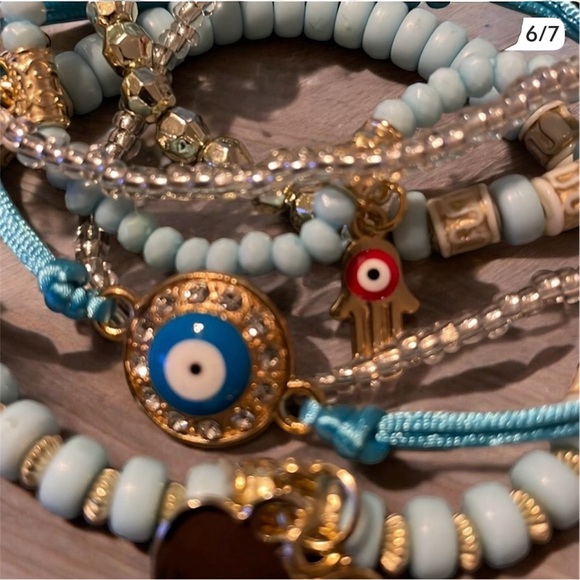 NEW 6 pc Yoga Evil Eye Mix Matched Beautiful Bracelet - Picture 3 of 4
